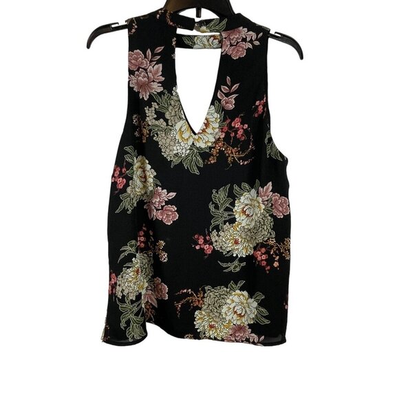 Nine Britton Women Black Floral Sleeveless Keyhole Blouse Size L - Picture 2 of 7